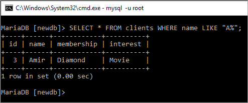statement used in a select query for partial matching3