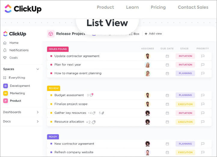 ClickUp Website - Product Roadmap Software
