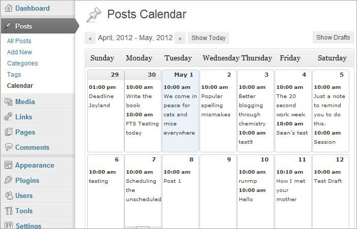 WordPress Editorial Calendar Dashboard - Content Calendar Tools