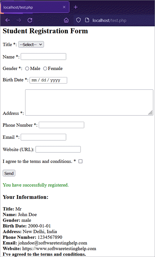 PHP Form Handling with Form Validation Examples