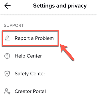 TikTok-Report-Problem-Option