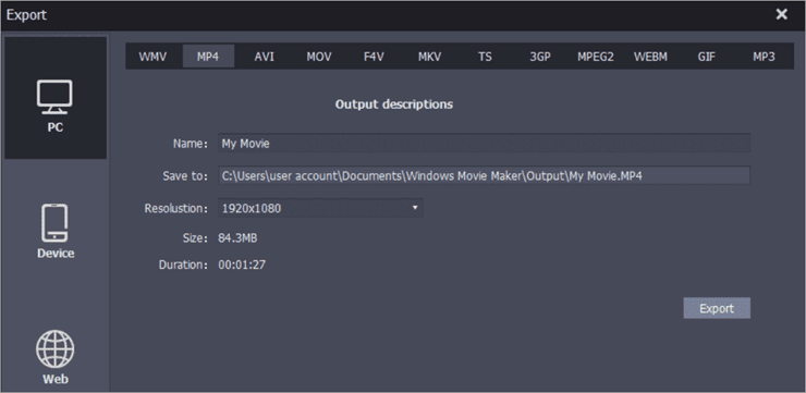 export - Make a Video with Pictures