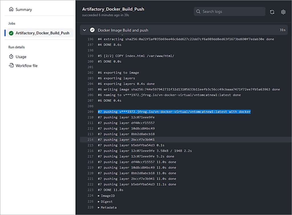 Commit the above workflow and on PUSH the workflow triggers