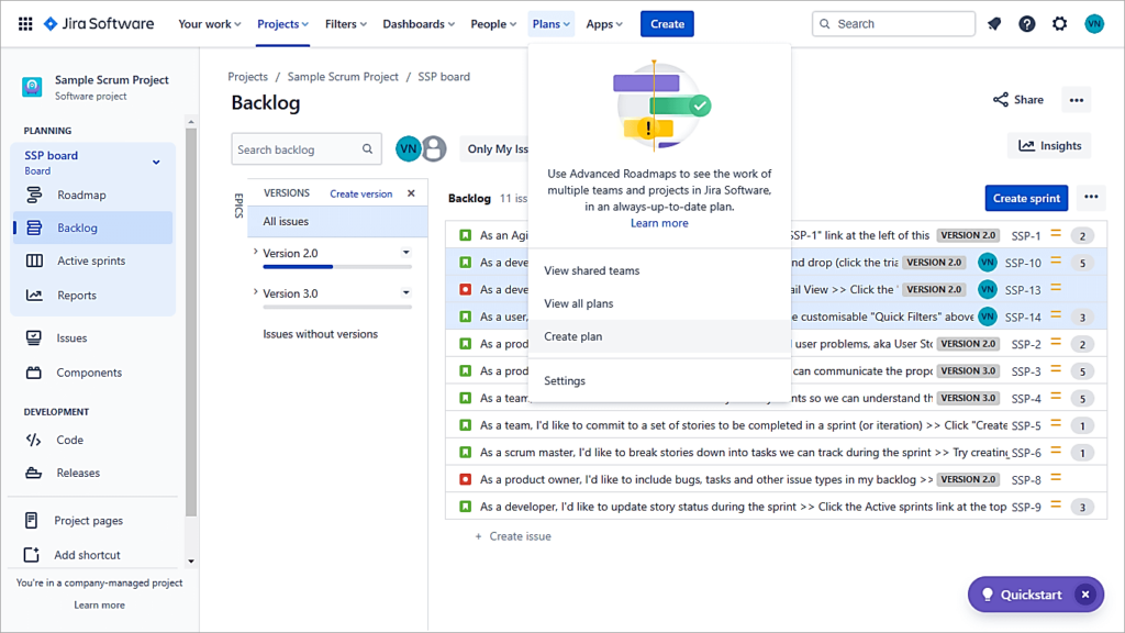 Create Plan in Advanced Roadmaps