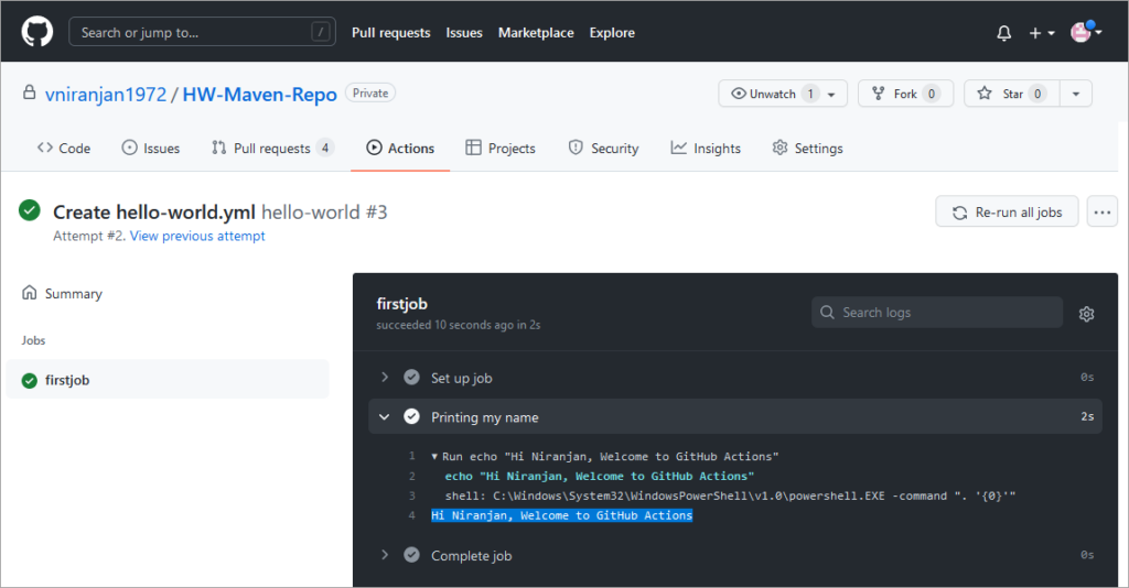 Go to Actions tab and click on the workflow2