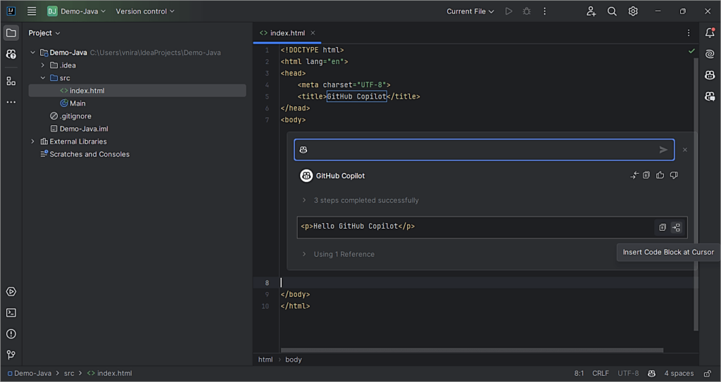 Inline Chat within IntelliJ IDE