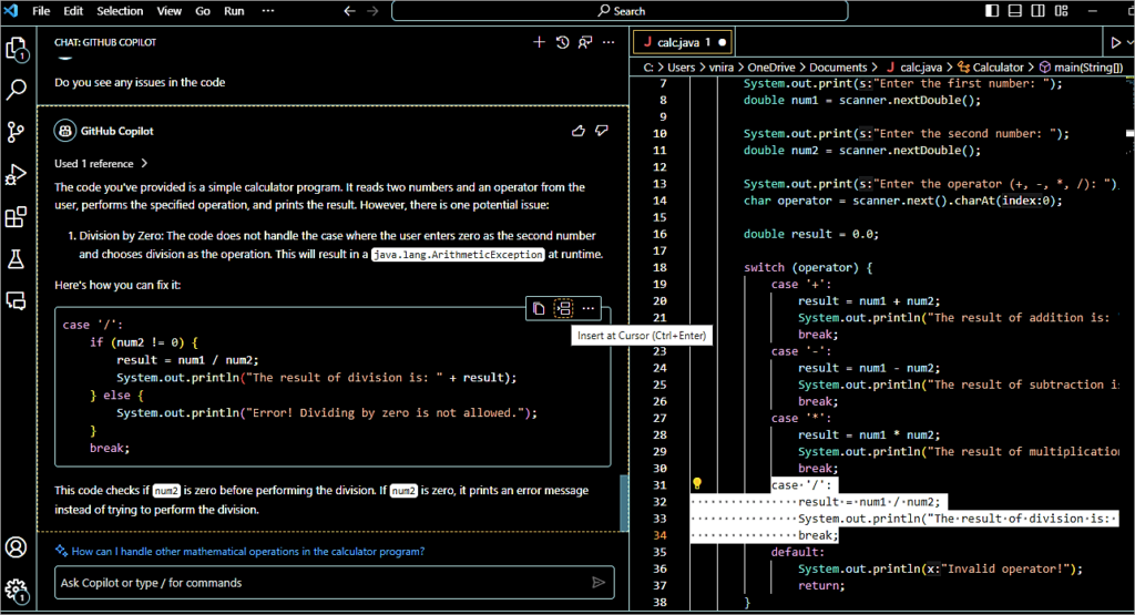 Select the code and type in the prompt