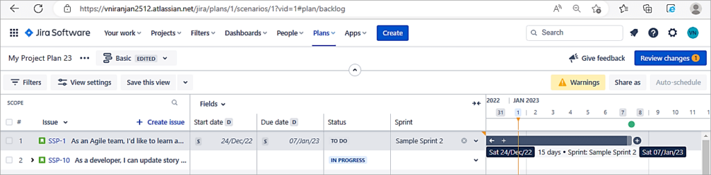 The progress bar in weeks is also updated on the right