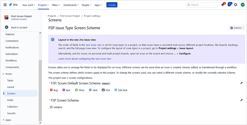 newly created Screen Scheme