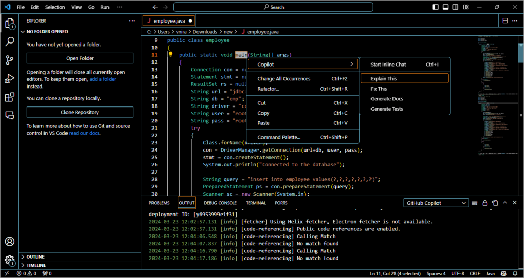 select the main method