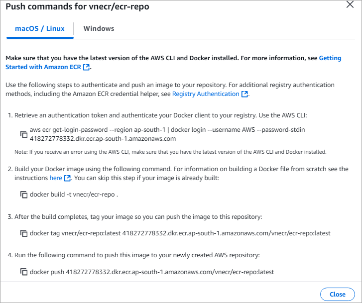 push commands for vnecr