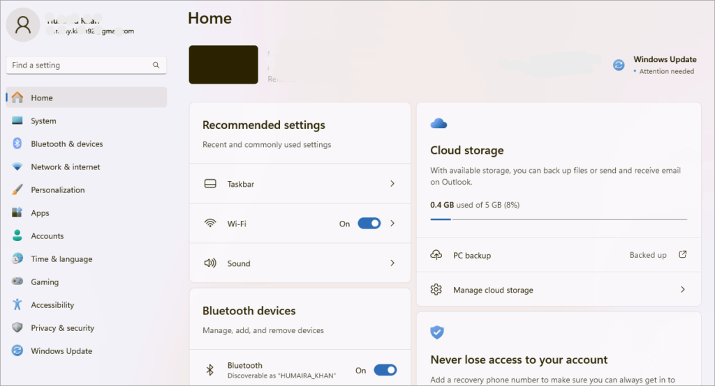 Settings Bluetooth and Devices