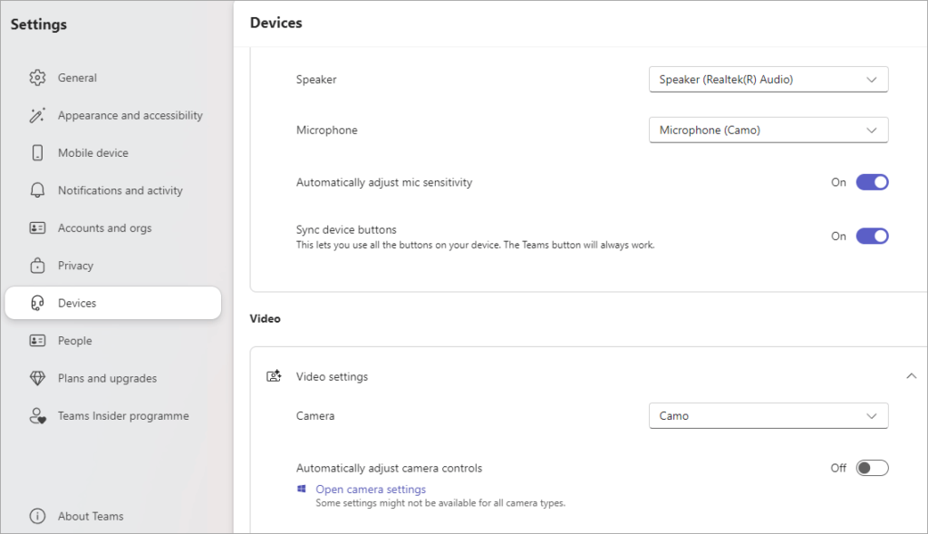 video calling app setting