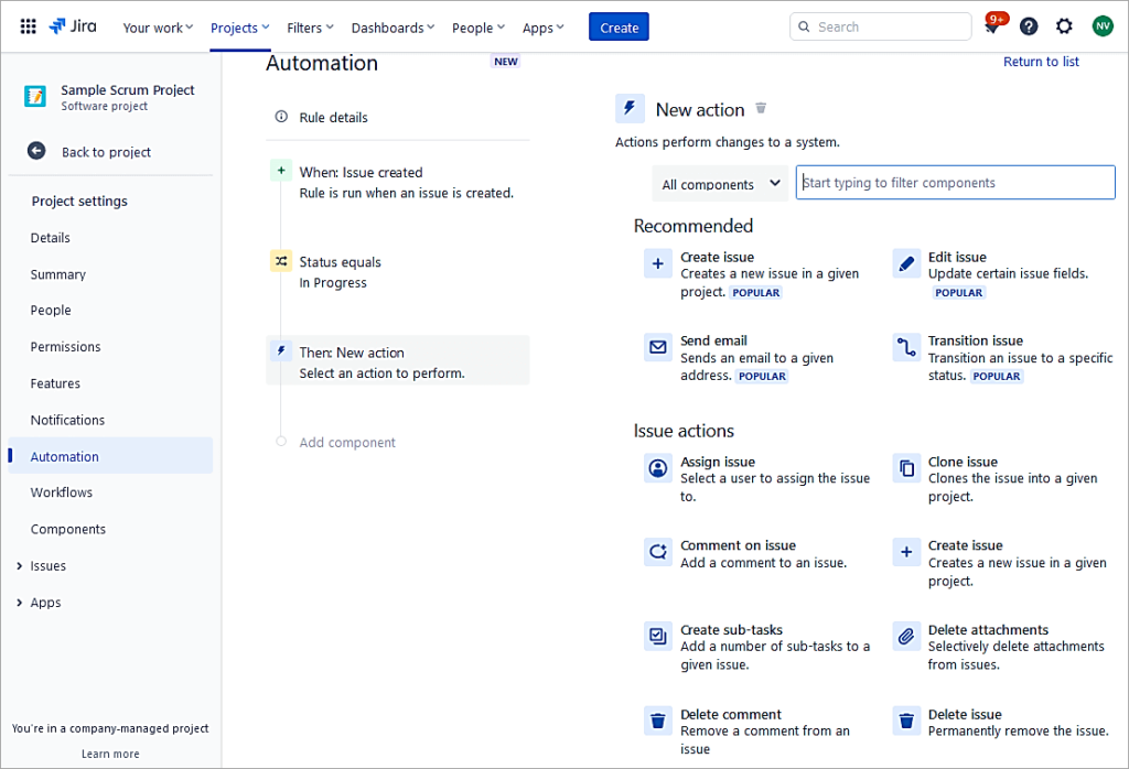 Actions perform the task such as editing issue
