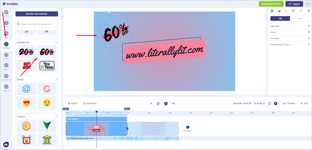 Adding stickers from the preset