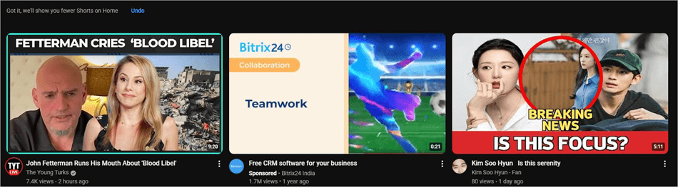 After tapping the “Show Fewer Shorts” button.