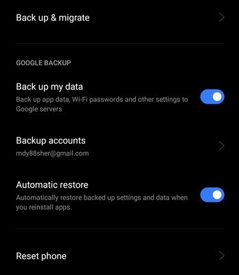 Back Up and Reset