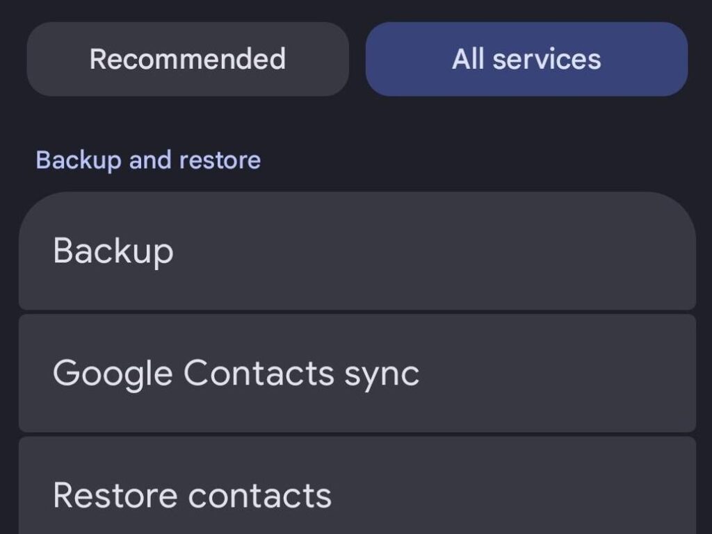 Android Google Settings