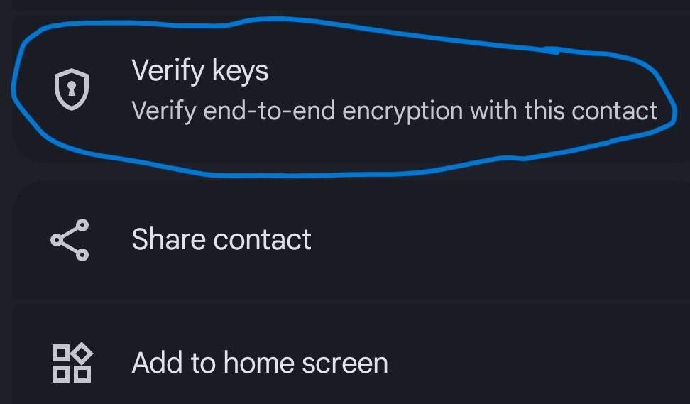Android contact verify keys