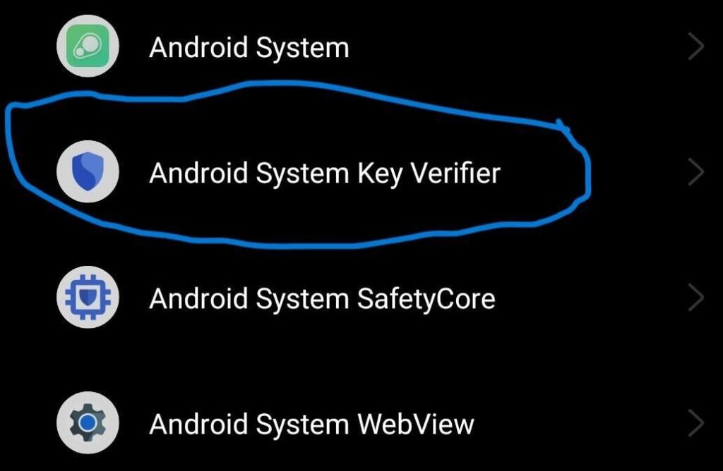 Android system key verifier