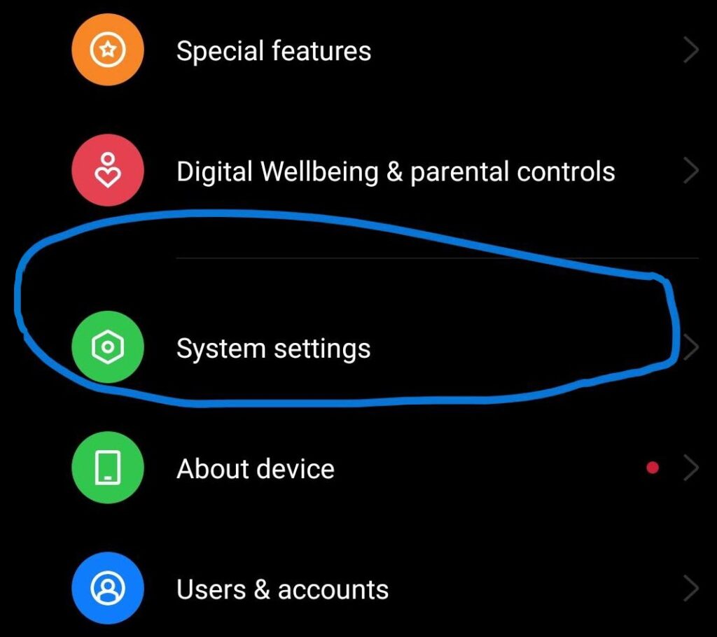 Android system settings