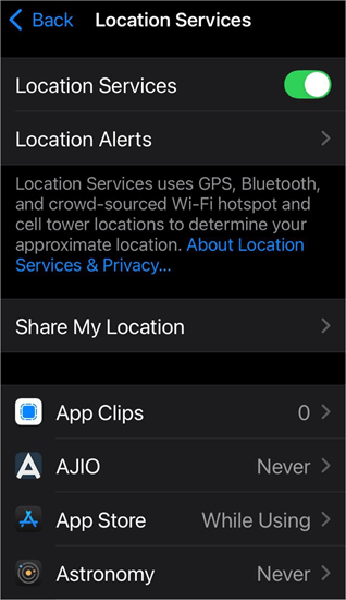 Apps in Location seevices