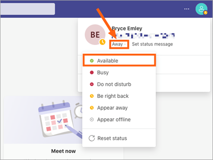 setting manual status in Teams