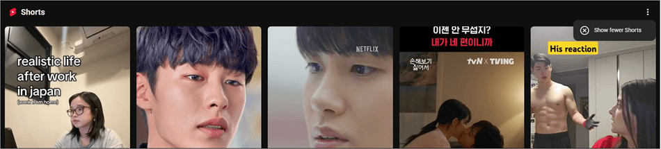 Before tapping the “Show Fewer Shorts” button