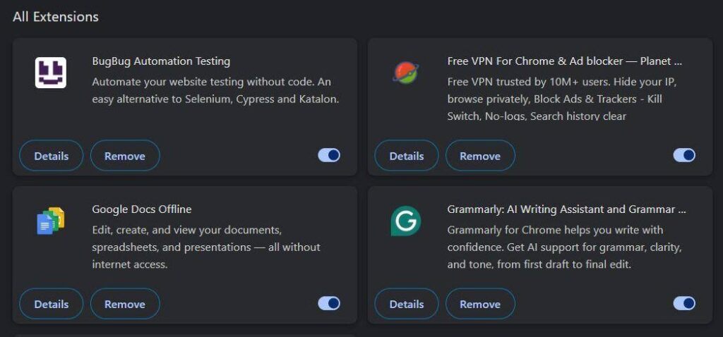Browser Manage Extensions