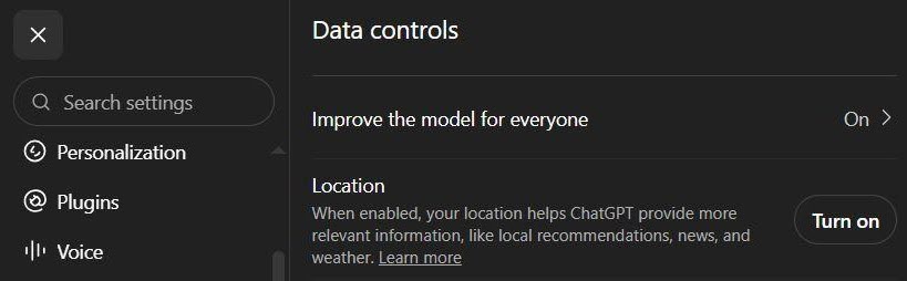ChatGPT Data Controls