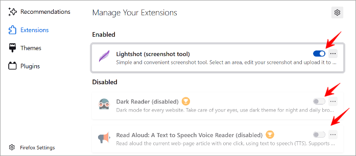 Check the extensions