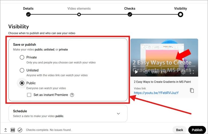 Check the visibility and click Publish button