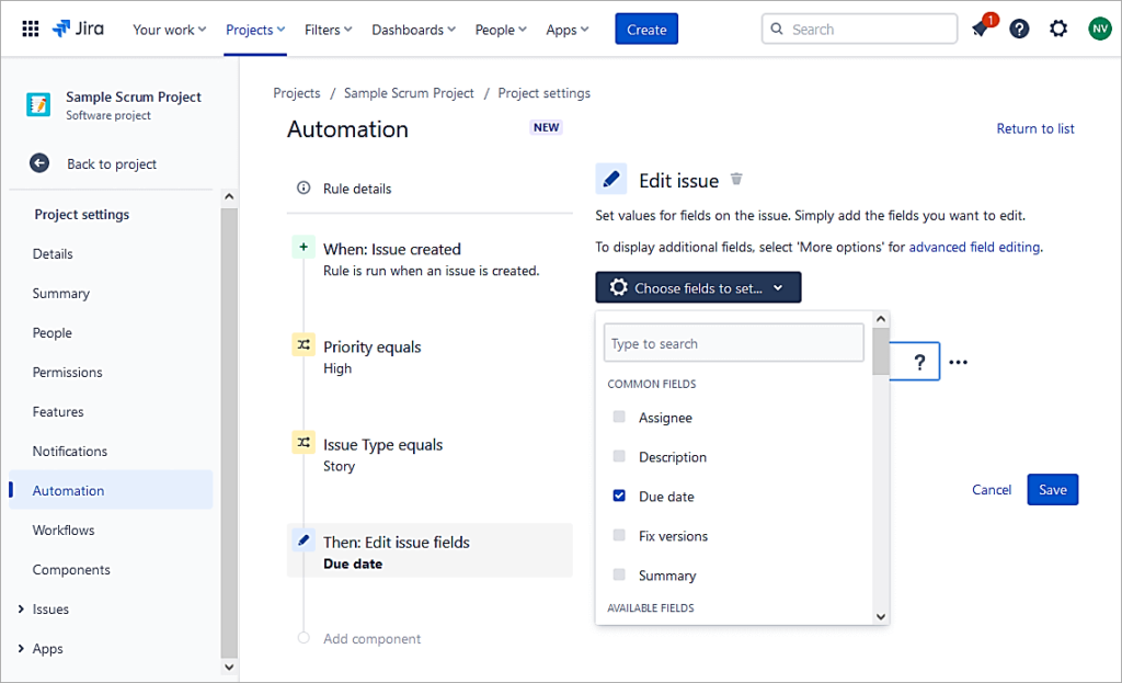 Choose Due date field