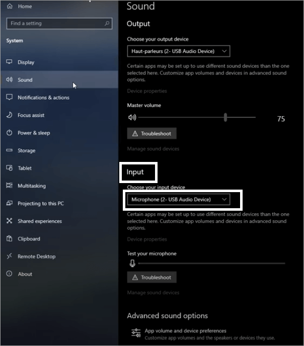 Choose audio input device
