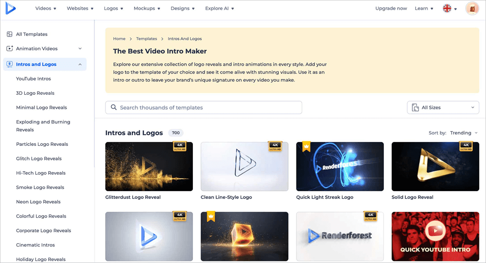 Choosing a template from the list