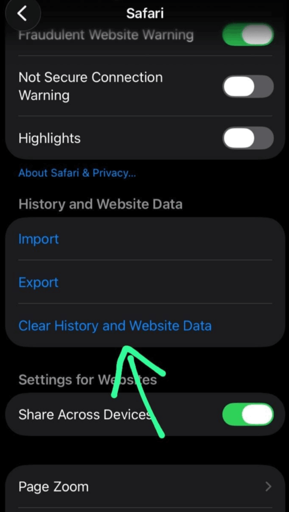 Clear History and Website Data