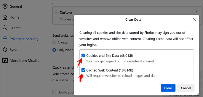 Clear the cookies and the cached data