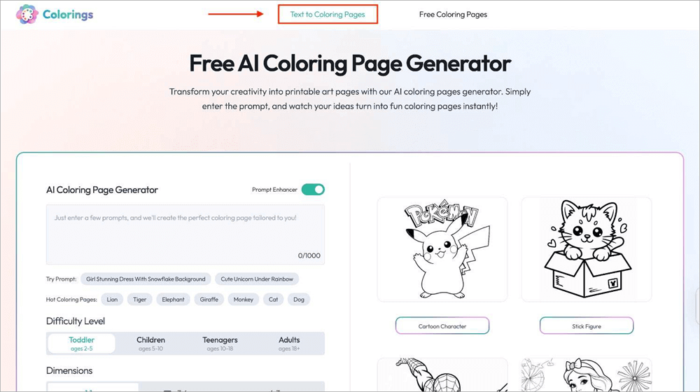 Colorings.io text to coloring pages