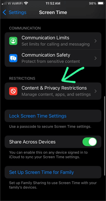 Content & Privacy Restrictions