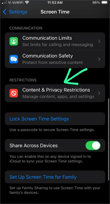 Content and Privacy Restrictions