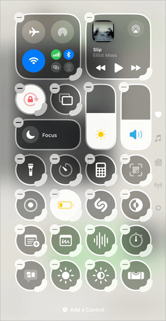 Control center add and remove