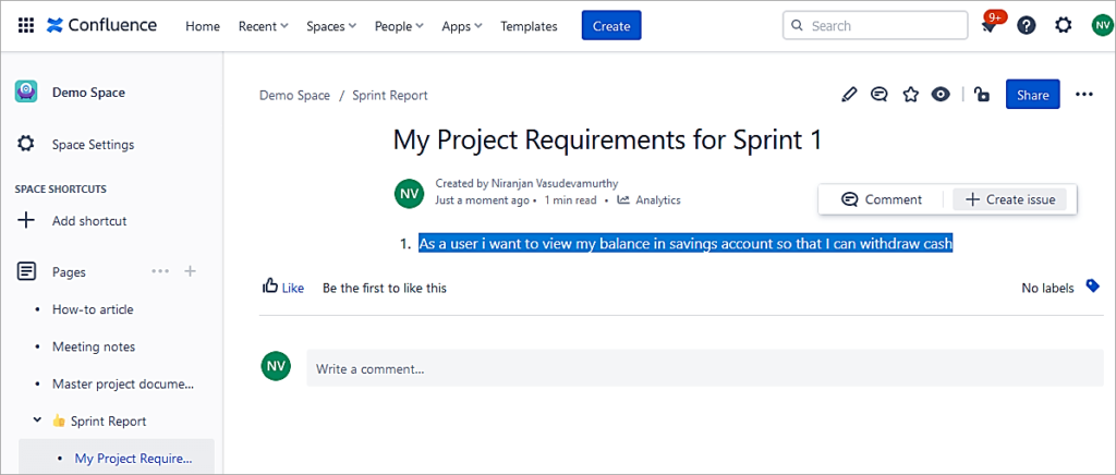 Create Jira issues from Confluence
