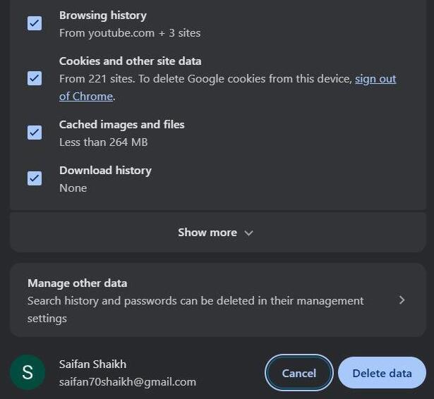 Delete browsing data