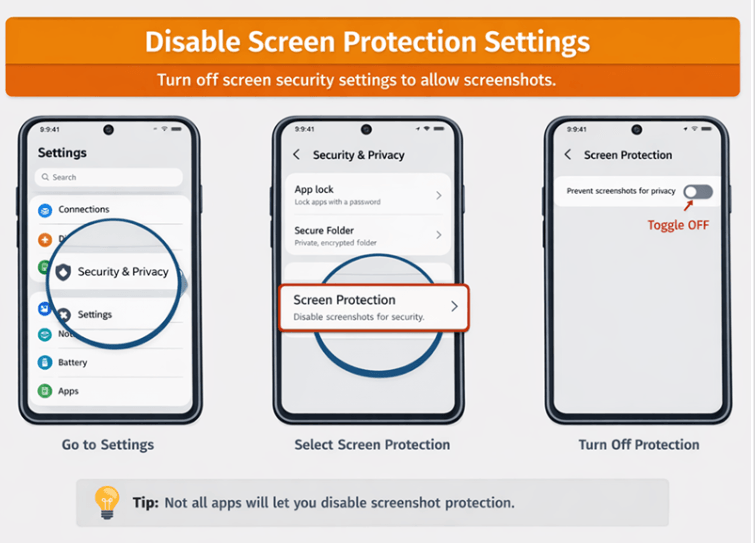 Disable screen protection settings