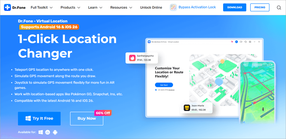 Dr.Fone Virtual location (Wondershare)