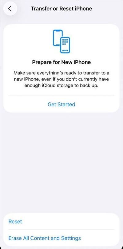 Erase all Content and Settings