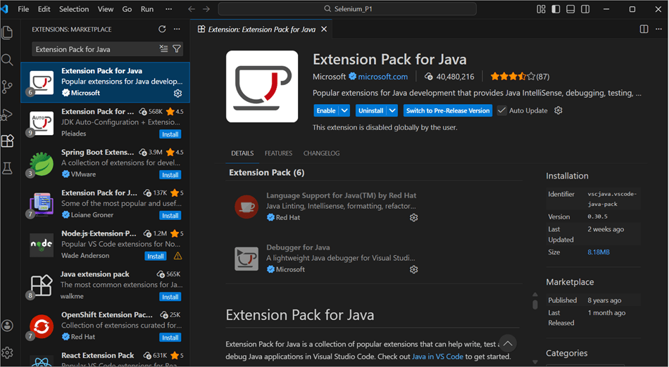 Extension Pack For Java