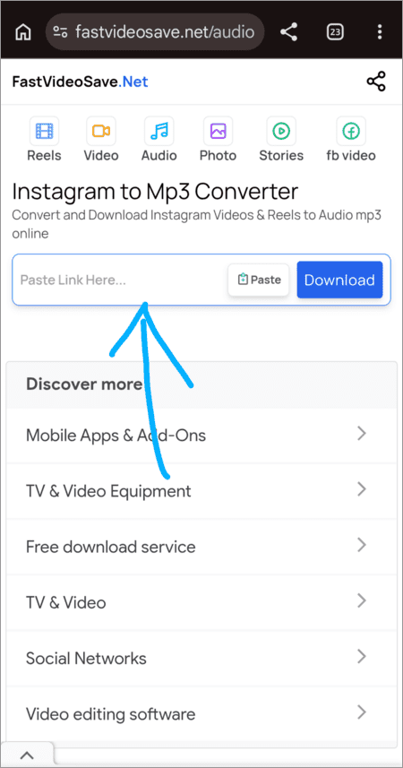 Paste the reel's URL
