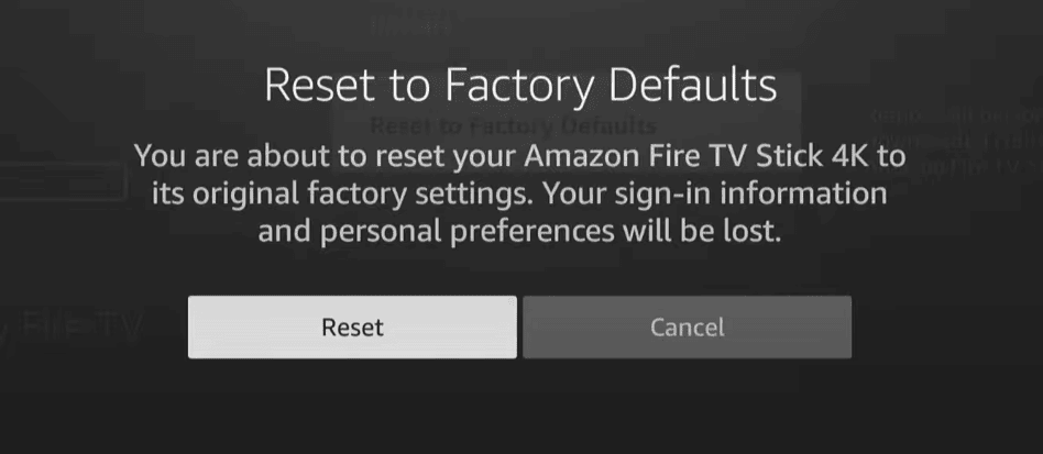 Confirm Reset