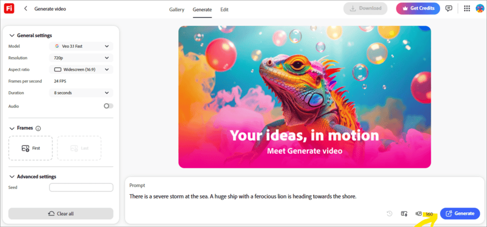 Firefly click on Generate button